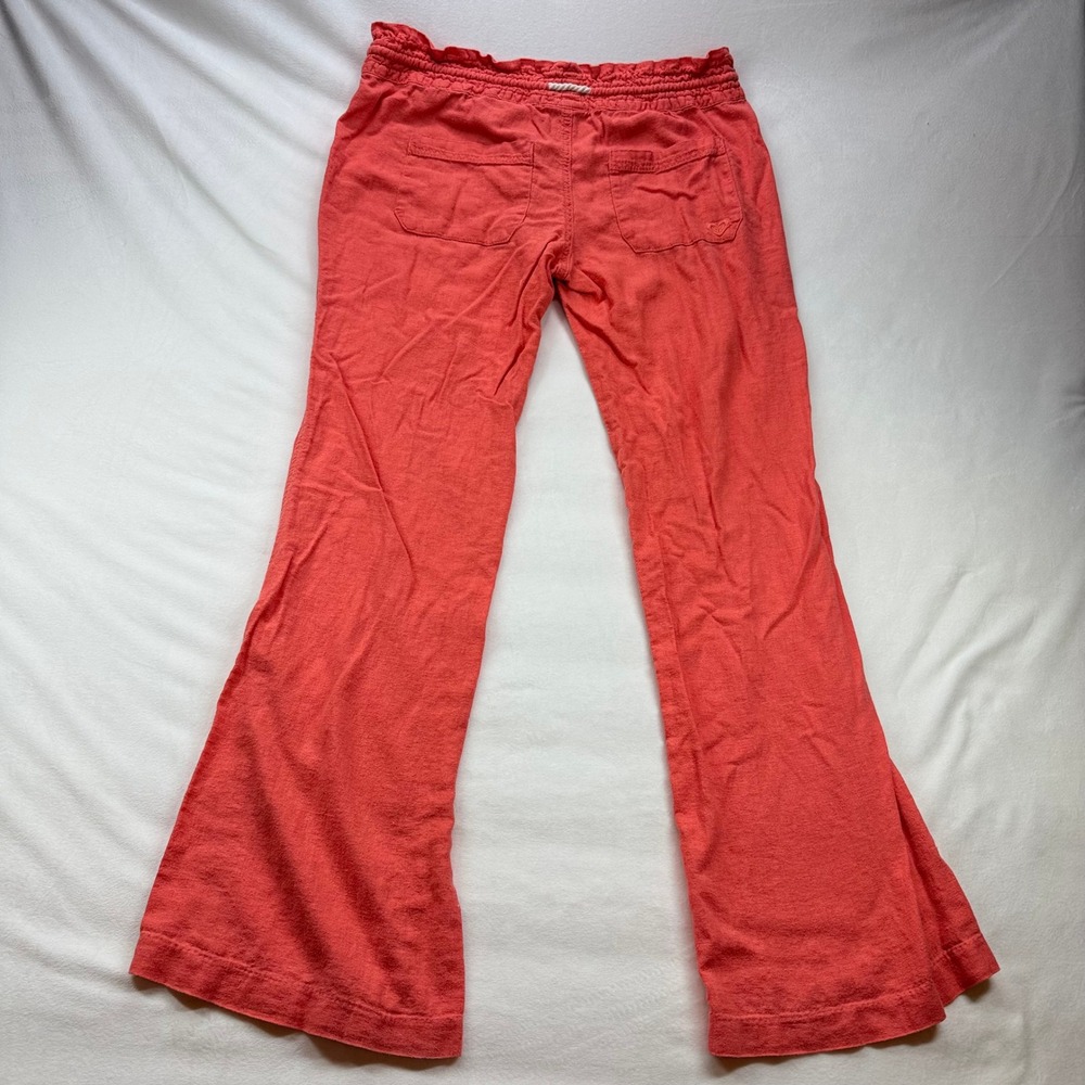 Roxy Oceanside Coral Pink Linen Blend Wide Leg Drawstring Beach Pants Womens M - Picture 7 of 16